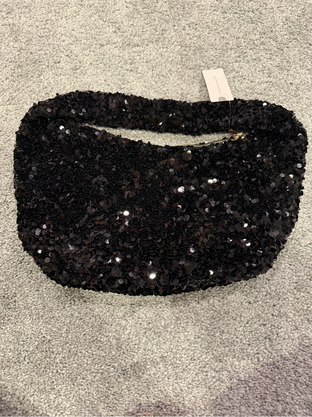 ANTHROPOLOGIE Black Sequin Evening Clutch Bag 3 inside pockets one with zipper